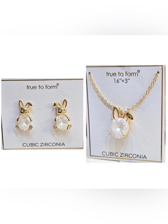 Betsey Johnson Jewelry - TRUE TO FORM SET Easter Bunny Rabbit Crackle CZ Matching Earrings & Necklace NWT